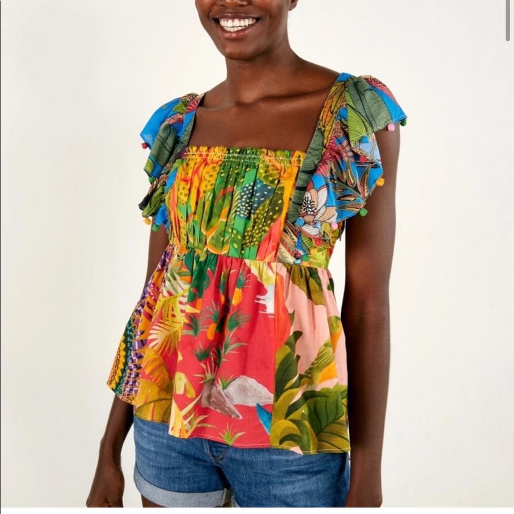 🥭 FARM Rio Mix Prints Sleeveless Tie Back Top